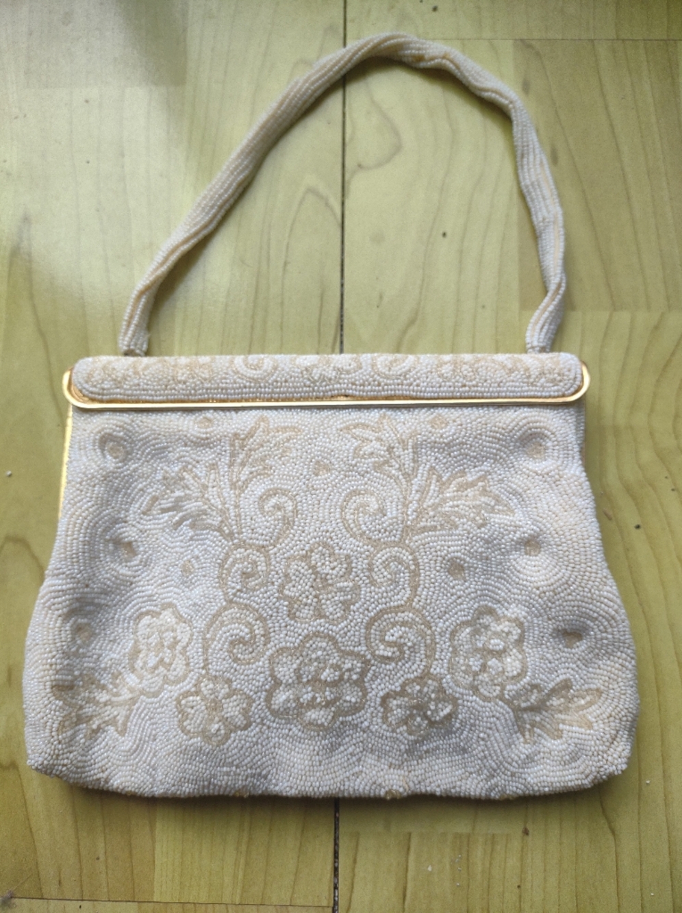Elegant Beaded Cream Handbag